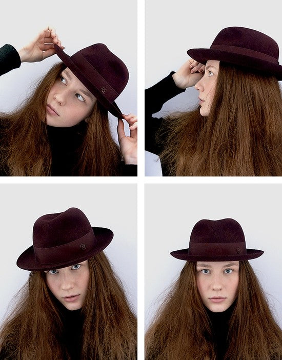 Jo - trilby en feutre de lapin rouge-noir, waterproof.