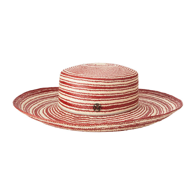 Juliette - Chapeau à large bord en paille brisa rouge et naturelle.
