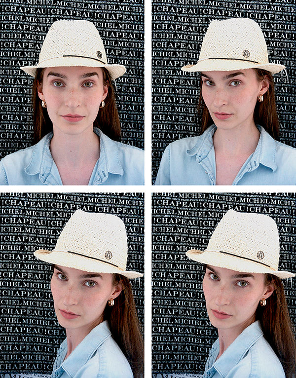 Karen - Chapeau trilby en paille avec un lacet en cuir beige et noir.