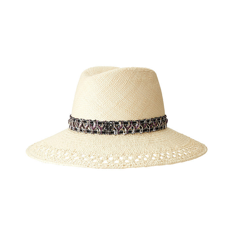 Kate - fedora en paille avec détail en tweed.