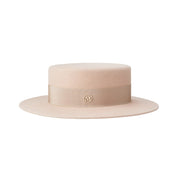 Kiki - Canotier en feutre de laine bunker beige avec un ruban ton sur ton.