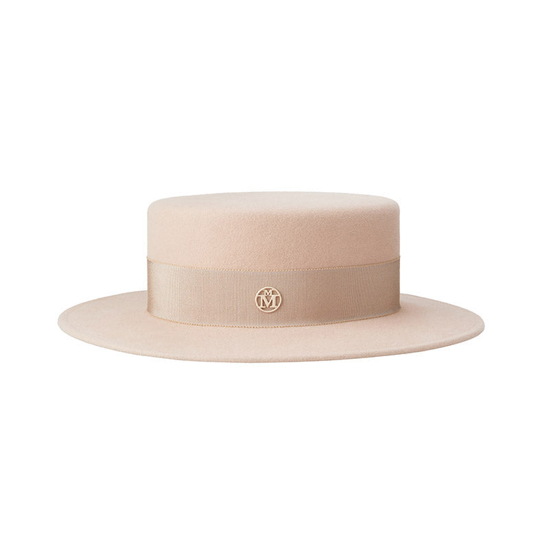 Kiki - Canotier en feutre de laine bunker beige avec un ruban ton sur ton.