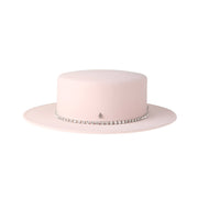 Kiki - Canotier en feutre de laine rose orné de strass.