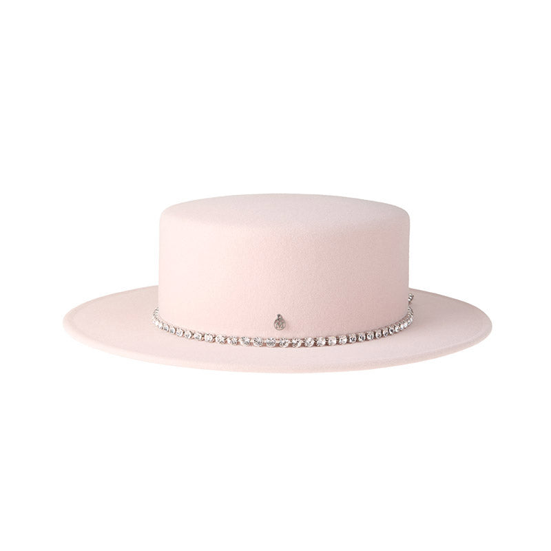 Kiki - Canotier en feutre de laine rose orné de strass.
