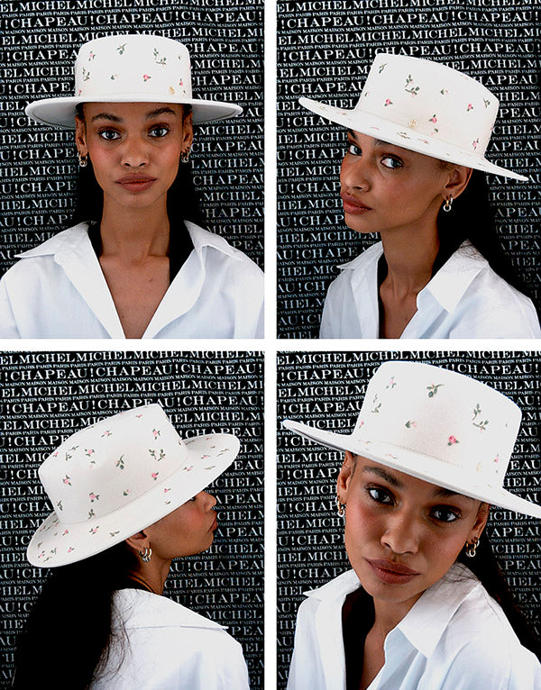 Canotier feutre et motifs fleurs