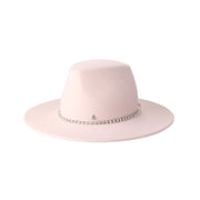 Kyra - Fedora en feutre de laine rose orné de strass.
