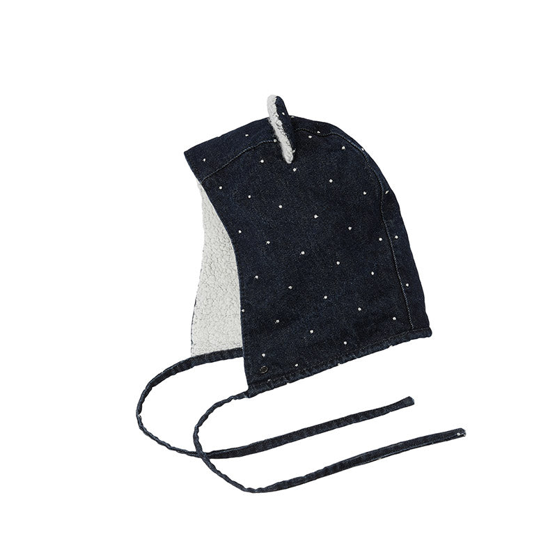 Lara - capuche avec des oreilles en denim et intérieur en polaire.