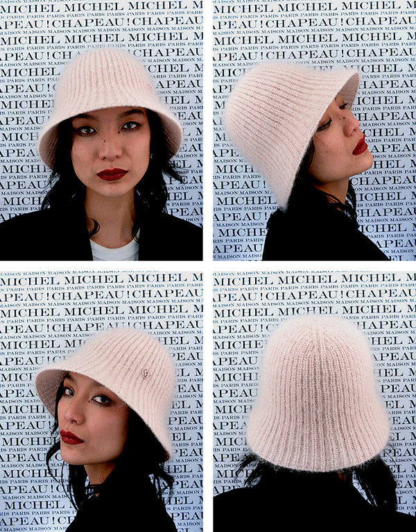 Lison - Bonnet en mohair rose.