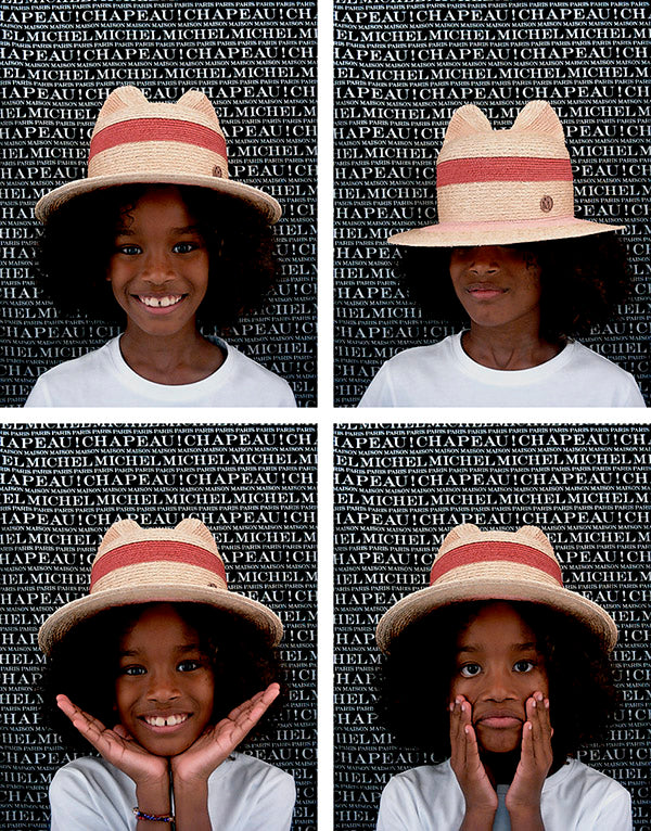 Loulou - Chapeau en paille couleurs naturelle et rose avec des oreilles de chat.
