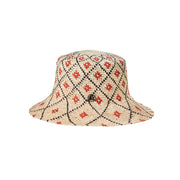 Ludi - Chapeau en paille de raphia crochetée à la main avec des motifs floraux.