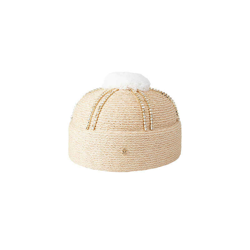 Mahault - Bonnet en paille d'abaca avec des strass couleur topaze.