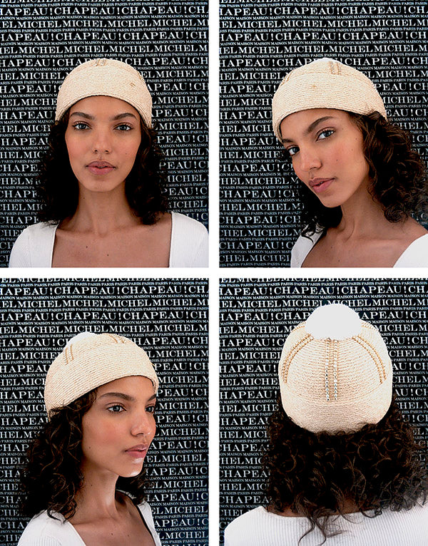 Mahault - Bonnet en paille d'abaca avec des strass couleur topaze.