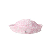 Mini Trey - Chapeau de marin en brocart rose brodé de fleurs.