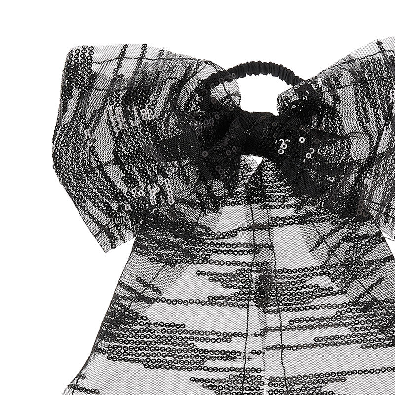 Mini Wicole - chouchou noir avec un nœud en tulle et sequins