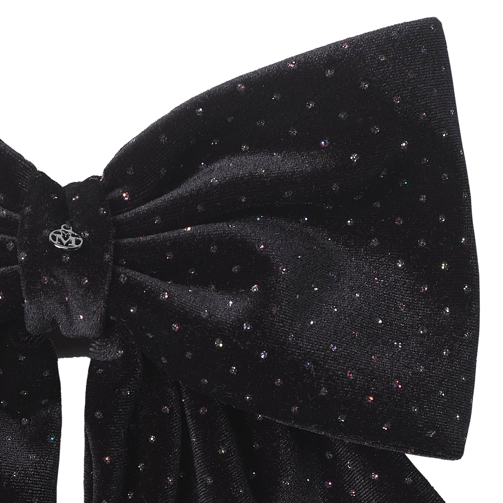 Mini Wicole - Édition Spéciale. Noeud en tissu noir effet velours avec strass argentés