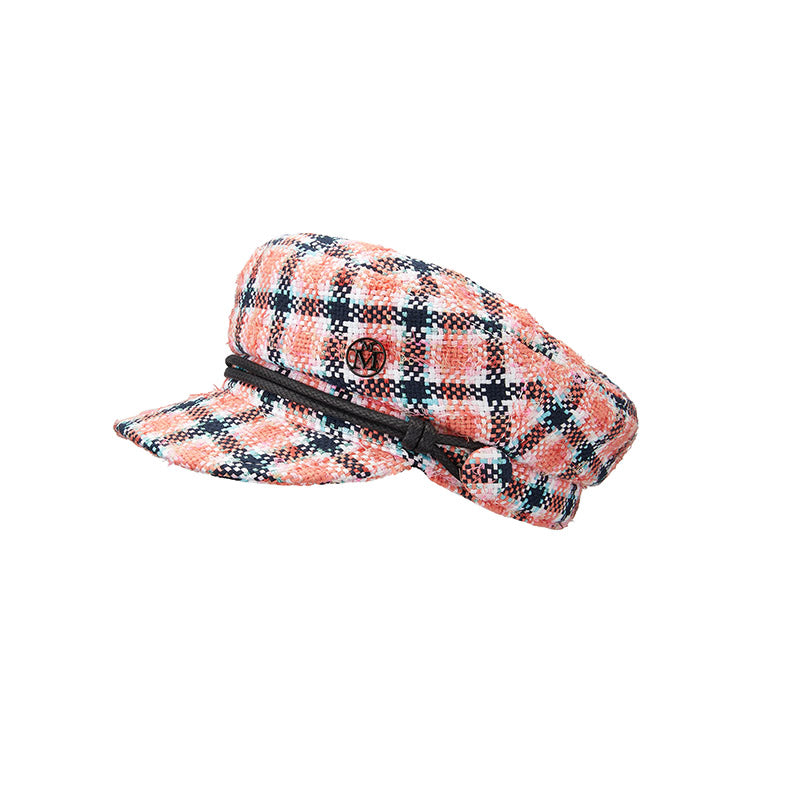 New Abby - Casquette en tweed multicolore et son cordon noir.