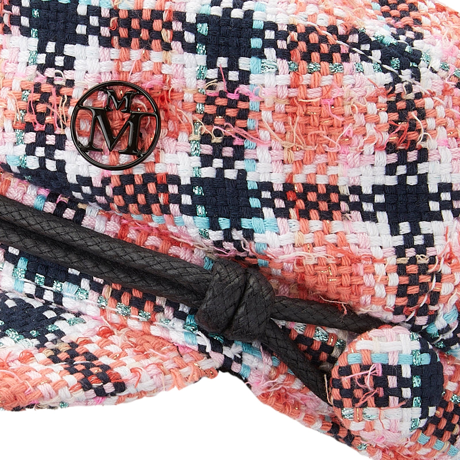 New Abby - Casquette en tweed multicolore et son cordon noir.