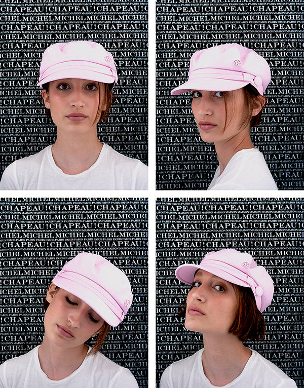 New Abby - Casquette en tissu bubblegum et son cordon assorti.