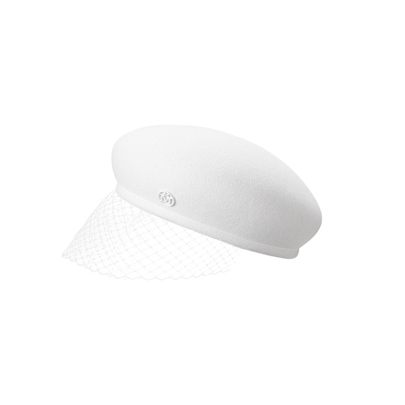 New Bonnie Veil - béret en feutre de lapin blanc avec voile.