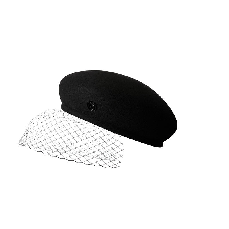 New Bonnie Veil - chapeau béret en feutre noir.