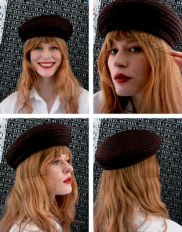 New Bonnie Veil - béret en paille chocolat.