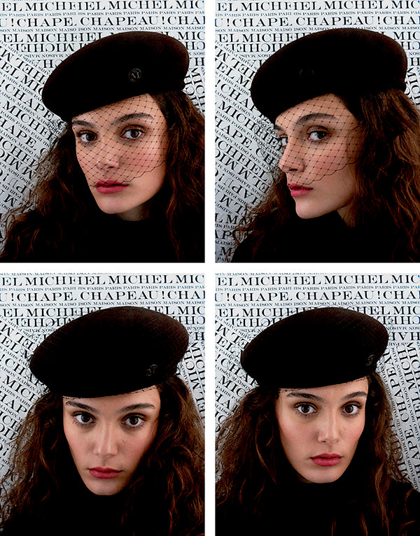 New Bonnie Veil - Béret en feutre marron foncé avec un voile.