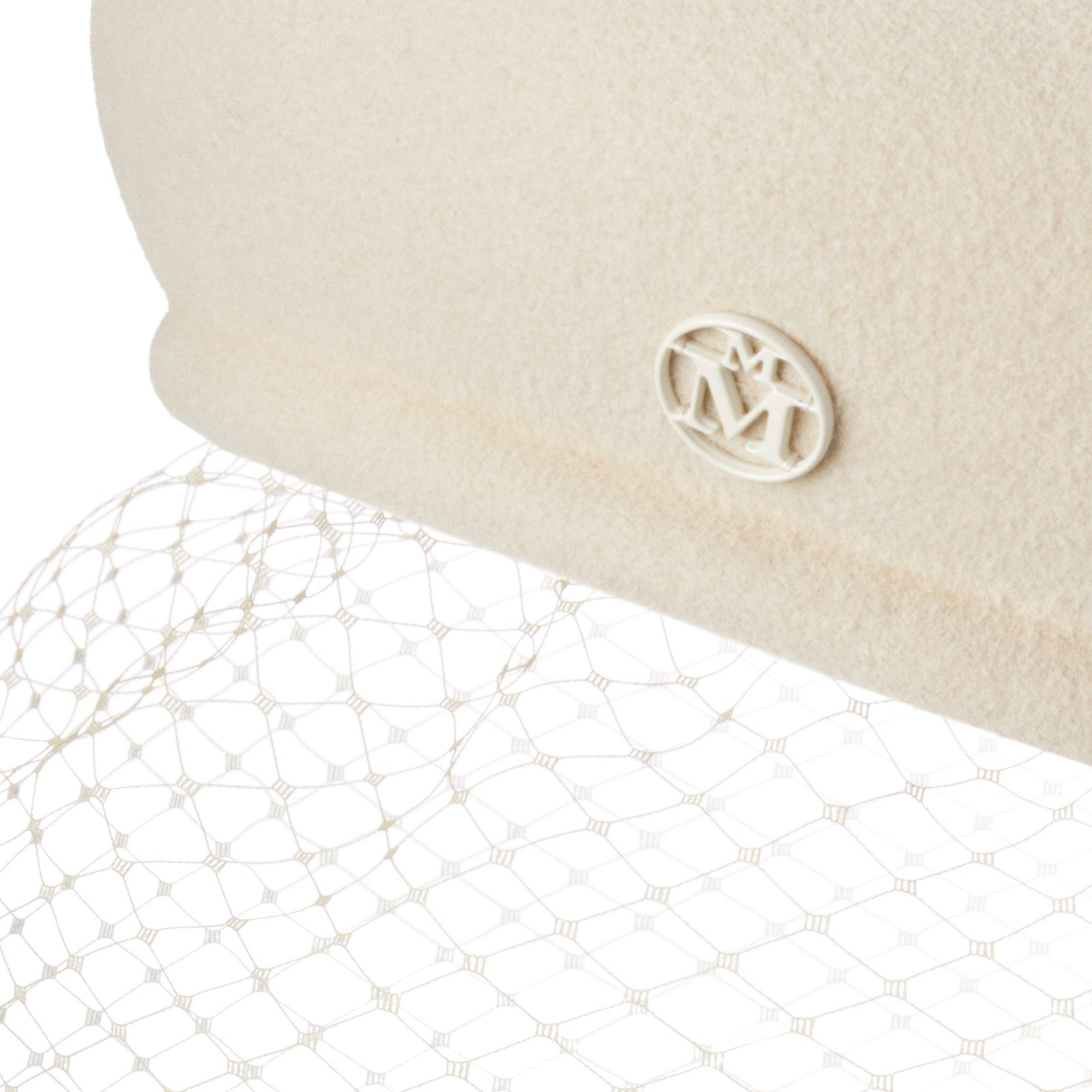 New Bonnie Veil - Béret en feutre de laine couleur lin avec voilette ton sur ton.