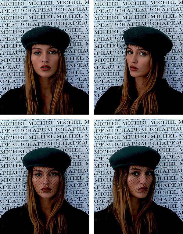 New Bonnie Veil - Béret en feutre gris avec voilette ton sur ton.