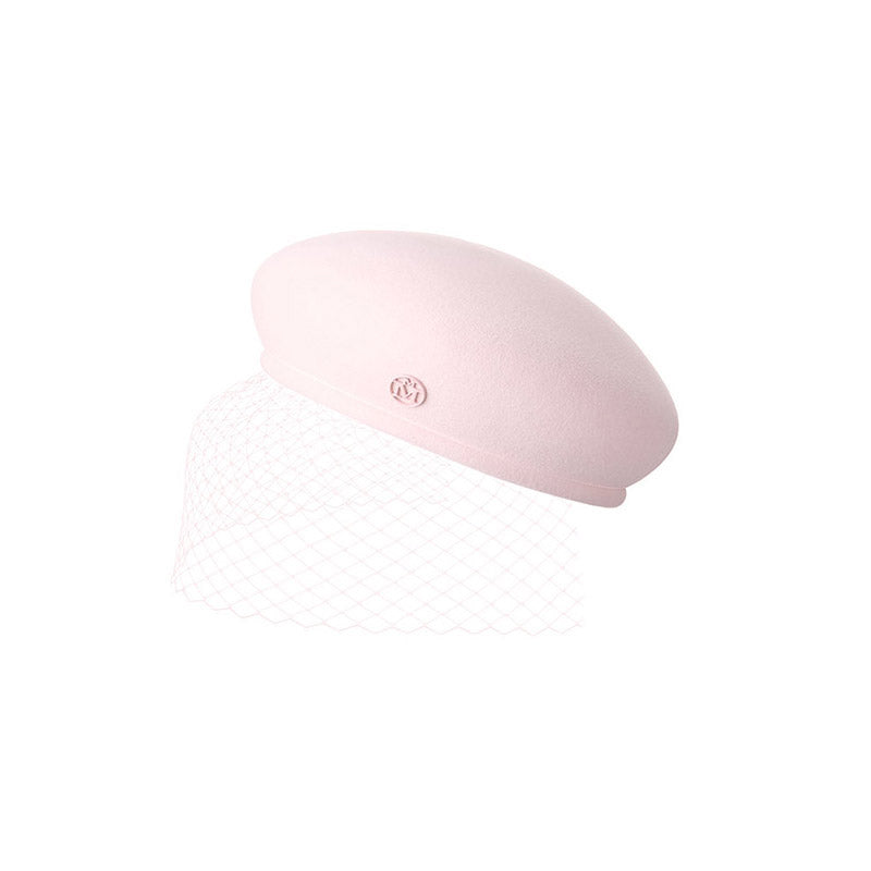 New Bonnie Veil - Béret en feutre rose avec voilette ton sur ton.