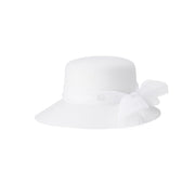 New Kendall - chapeau cloche blanc avec ruban de satin.