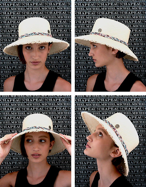 New Kendall - Chapeau cloche en paille brisa avec son ruban en tweed tressé.