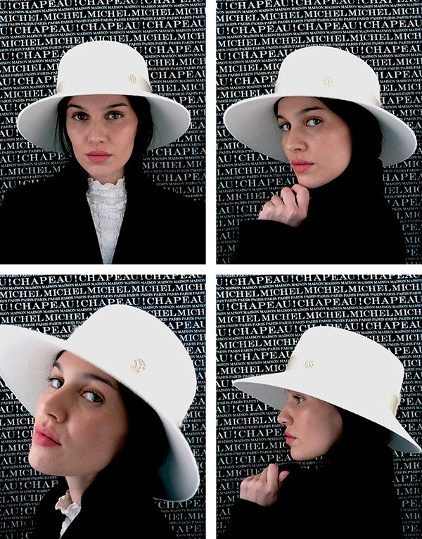 New Kendall - Chapeau cloche en feutre blanc neige avec un ruban blanc de soie et mohair.