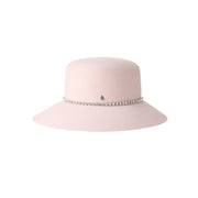 New Kendall - Chapeau cloche en feutre de laine rose orné de strass.