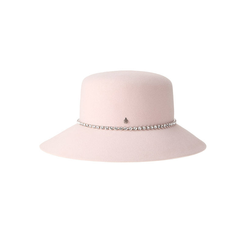 New Kendall - Chapeau cloche en feutre de laine rose orné de strass.