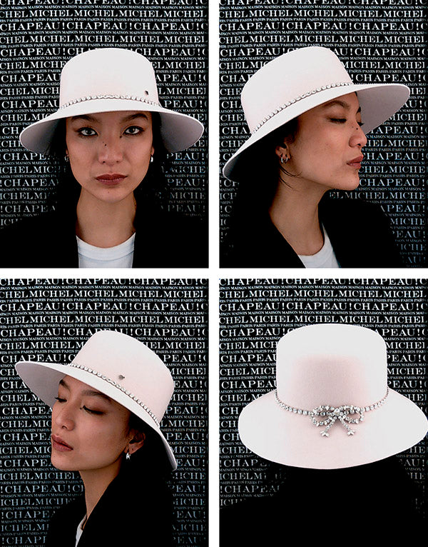 New Kendall - Chapeau cloche en feutre de laine rose orné de strass.