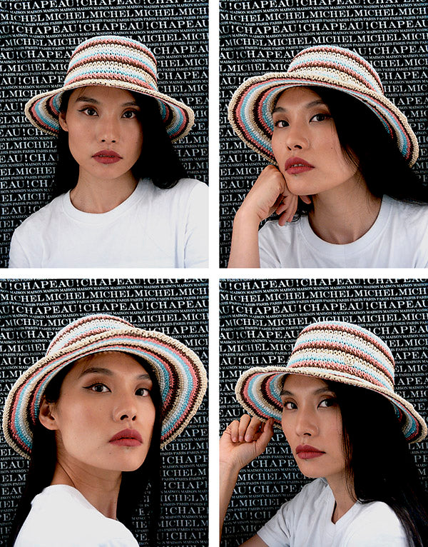 New Kendall - Chapeau cloche en paille de papier multicolore.