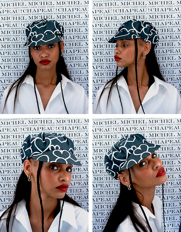 Casquette denim motifs coeur