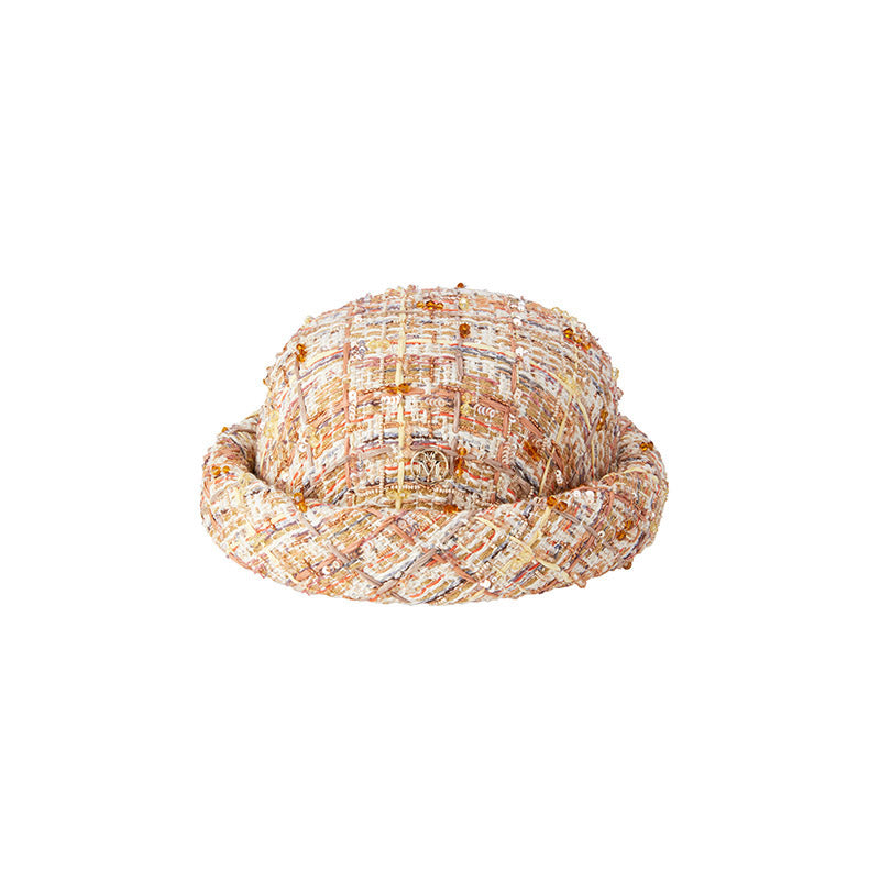 Reese - Chapeau en tweed multicolore d'Act 3 avec des broderies.