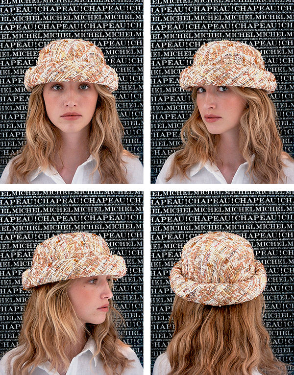 Reese - Chapeau en tweed multicolore d'Act 3 avec des broderies.