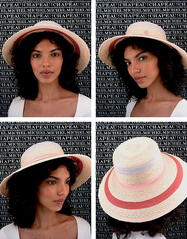 Rena - Chapeau à large bord en paille couleur chanvre cousu à la main.