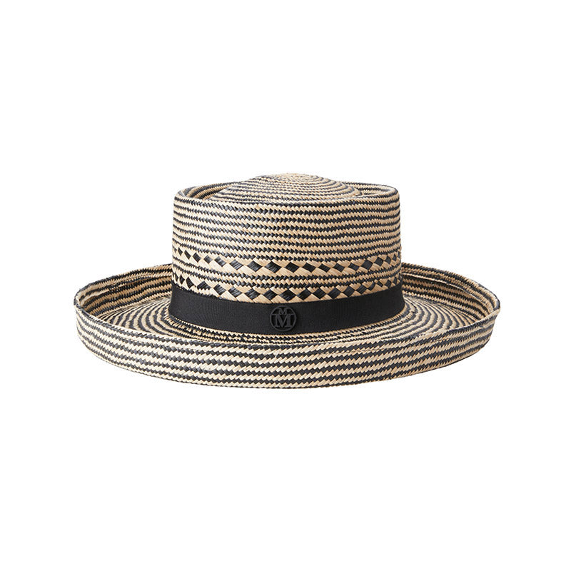 Sonjador - Chapeau à large bord avec bords relevés en paille brisa bicolore et un ruban noir.