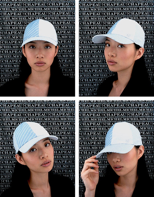 Tiger - Casquette en tissu effet chemise rayée bleue et blanche.
