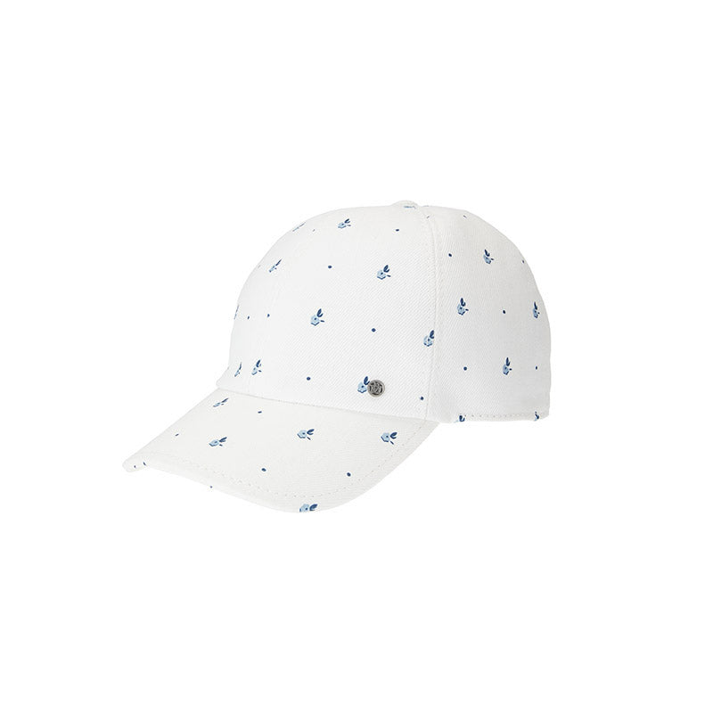 Tiger - Casquette en denim blanc et motifs floraux bleus.