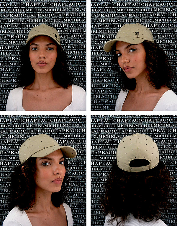 Tiger - Casquette en tissu kaki ornée de strass noirs.