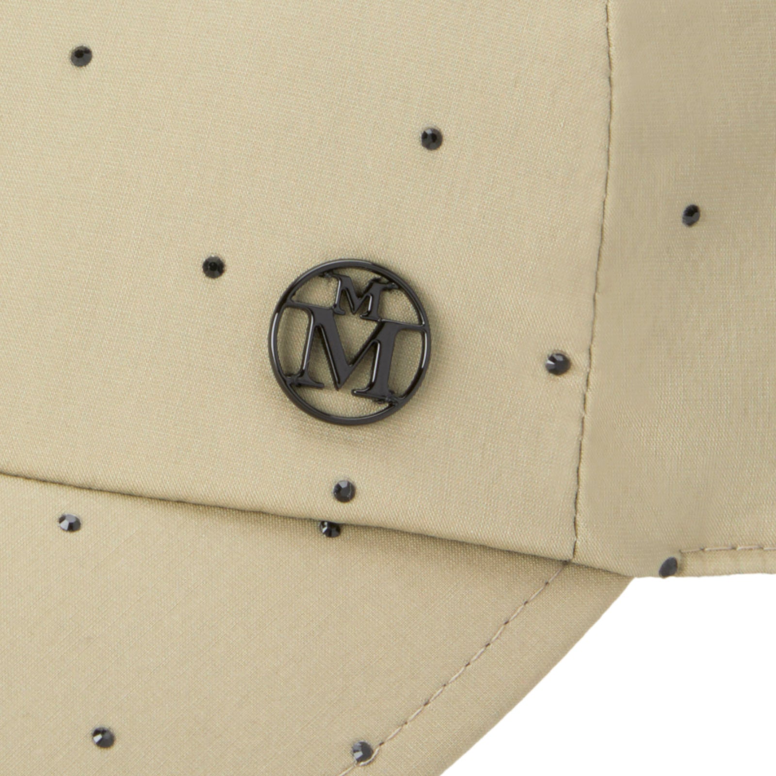 Tiger - Casquette en tissu kaki ornée de strass noirs.