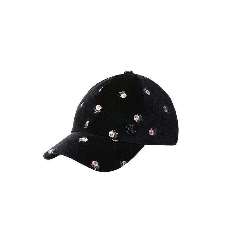 Tiger - Casquette en velours noir ornée de motifs imprimés de roses.