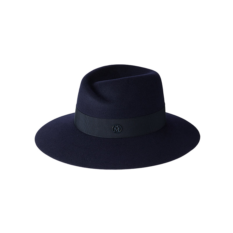Virginie - fedora en feutre de lapin bleu marine, waterproof.