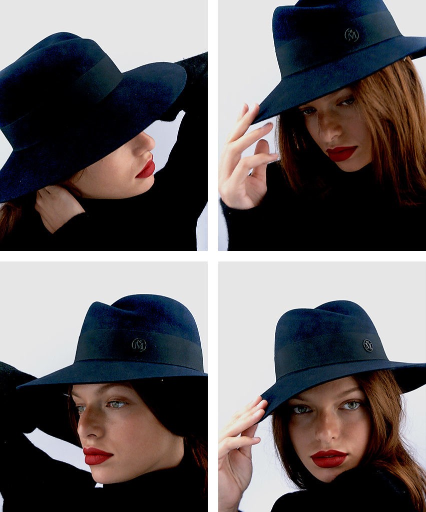 Virginie - fedora en feutre de lapin bleu marine, waterproof.
