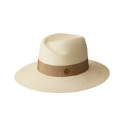 Virginie - fedora en paille panama et gros grain beige.