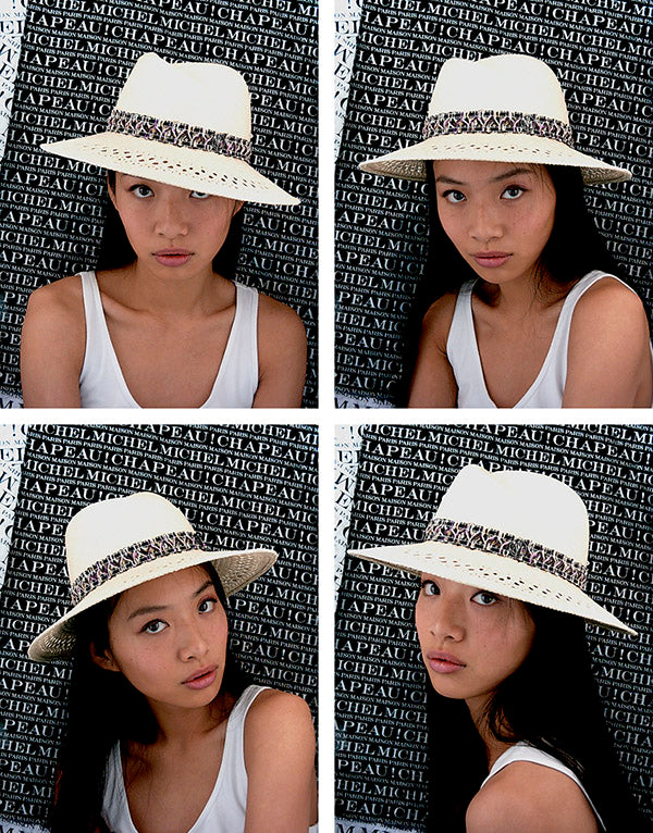 Virginie - fedora en paille avec détail en tweed.